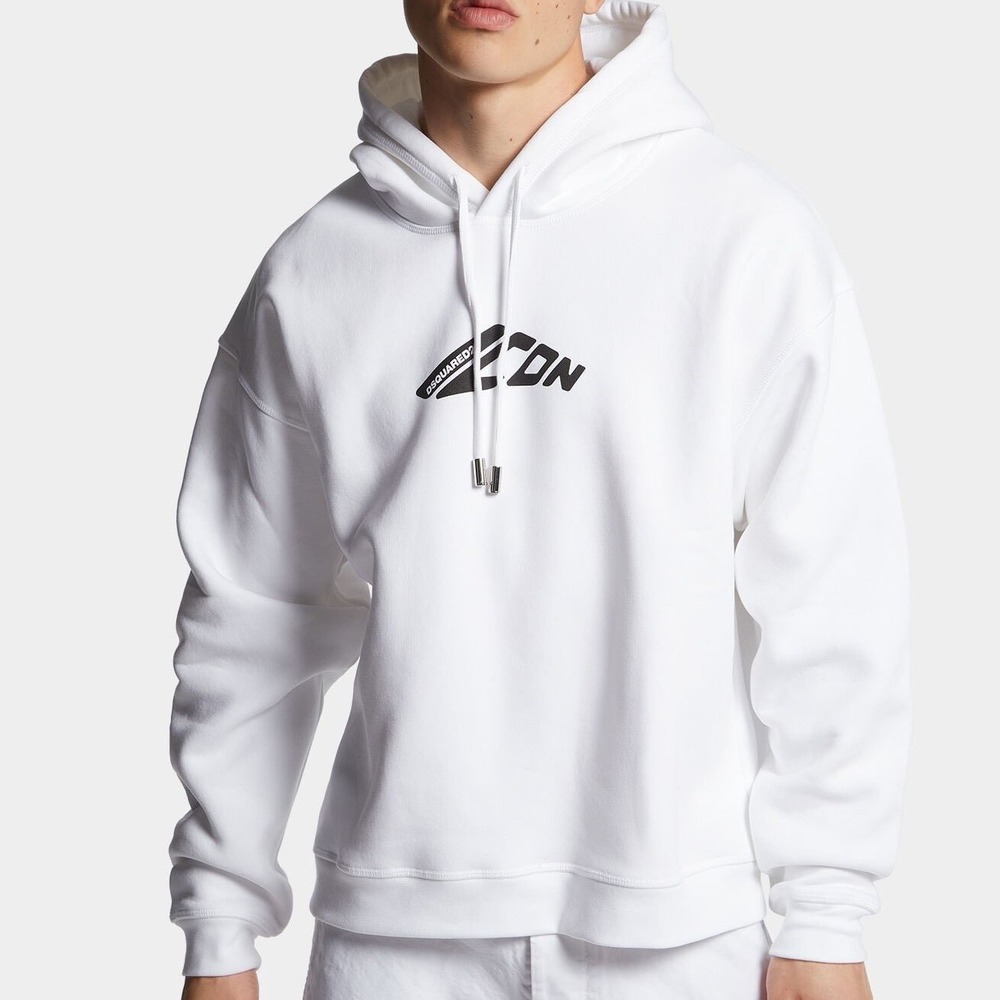 Dsquared2 Icon New Generation Relaxed Fit Hoodie Sweatshirt White Mens M  Italy